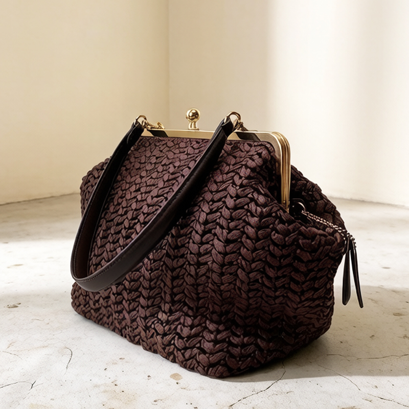 Luxury Bags 2026 - 手織りキスロックフレームショルダーラフィアビーチバッグ女性用高級デザイナーハンドバッグと財布2026新作ウィートグラスアンダーアーム