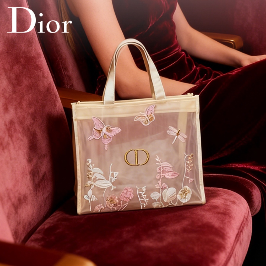 Luxury Bags Quality - クリスチャン・ディオール ディオールのバッグ 高級デザイナー半透明メッシュメイクアップバッグ バタフライフローラルプリント トラベルコスメティックオーガナイザー ポーチ