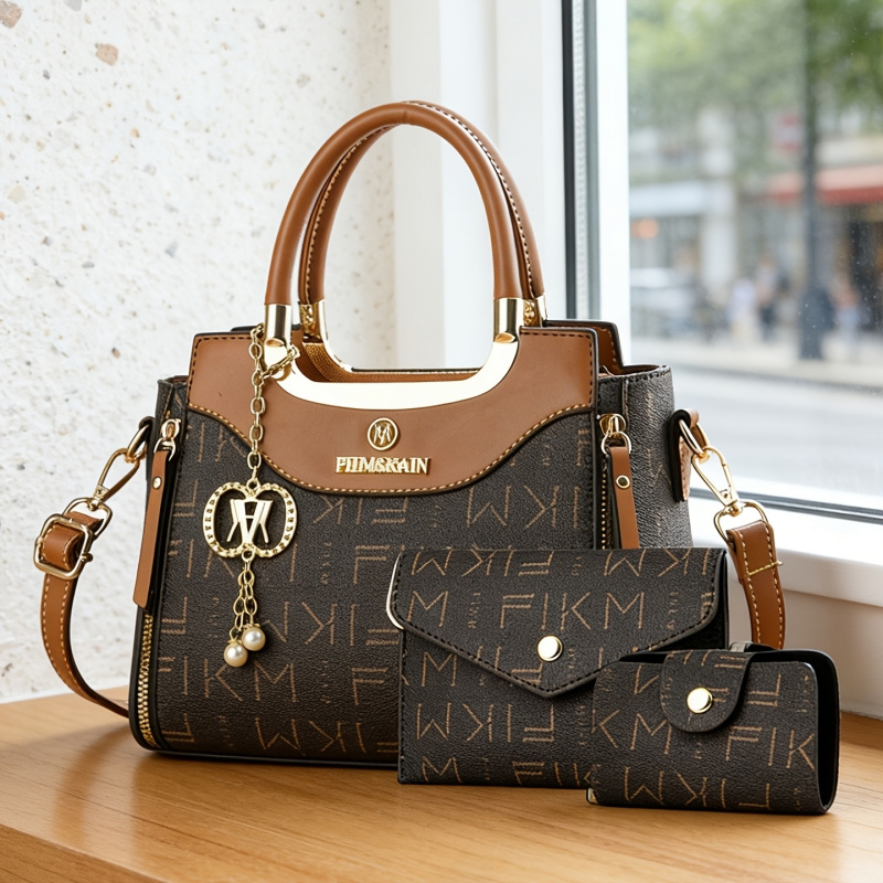Luxury Bags For Women - 3点セットの高級感のあるプリントレターバッグ、プレミアムでおしゃれなレディースバッグ、通勤用大容量ハンドバッグ