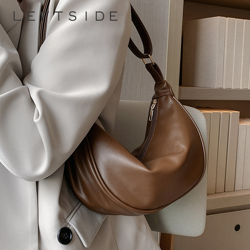 Luxury Bags Trend 2025 - ハーフムーンスモールPUレザージッパークロスボディバッグ レディース 無地 ショルダーハンドバッグ 2025年トレンド 冬
