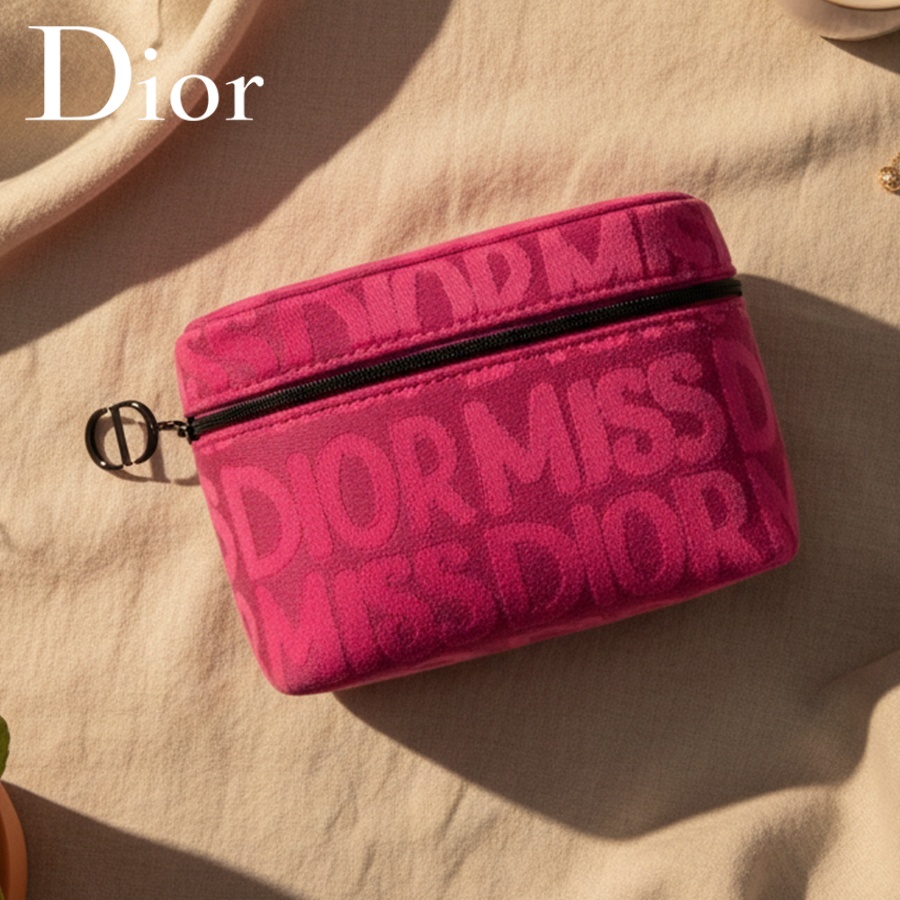 Luxury Bags Dior - ディオールのバッグ ピンクの女性用化粧品バッグ ファッションジッパー付きメイクアップ収納ポーチ ブランドプリント入り 毎日の使用に最適な美容オーガナイザー