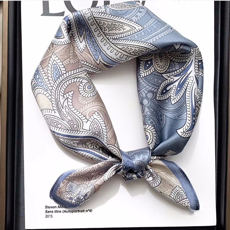 Luxury Bags Trend 2025 - 女性用70×70cm正方形シルクスカーフ/スカーフ 高級ラップ 2025 ヘアタイ バンド バッグ