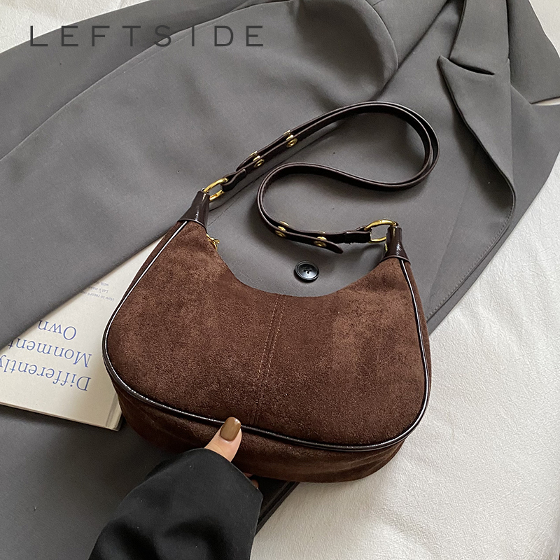 Luxury Bags Trend 2025 - 左側女性スモールスエードショルダーバッグ 2025 冬レトロソフトクロスボディバッグ高級デザイナートレンド女性ハンドバッグと財布