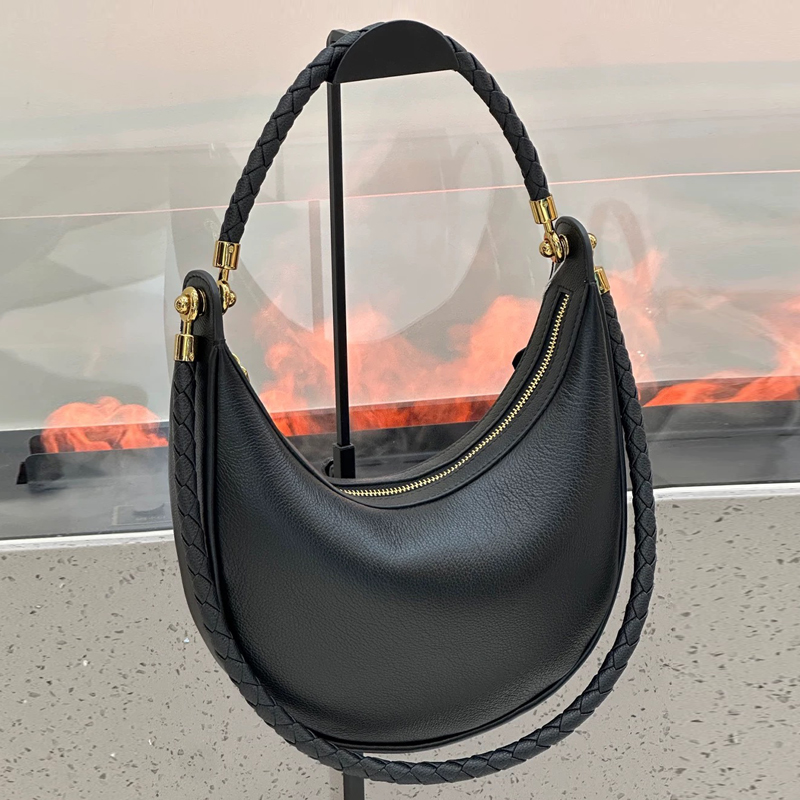Luxury Bags 2026 - クラシックなラウンドムーンスリムバッグ レディース 高級デザイナーハンドバッグ パース 2026年新作 PU織り