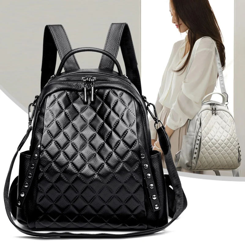 本革リュックサック女性ショルダーバッグ高級デザイナーチェック - Luxury Bags Girls のレビューと価格