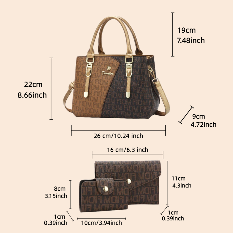 3点セットの女性用バッグ、高級プレミアムレザーのプリント入り - Luxury Bags For Women のレビューと価格