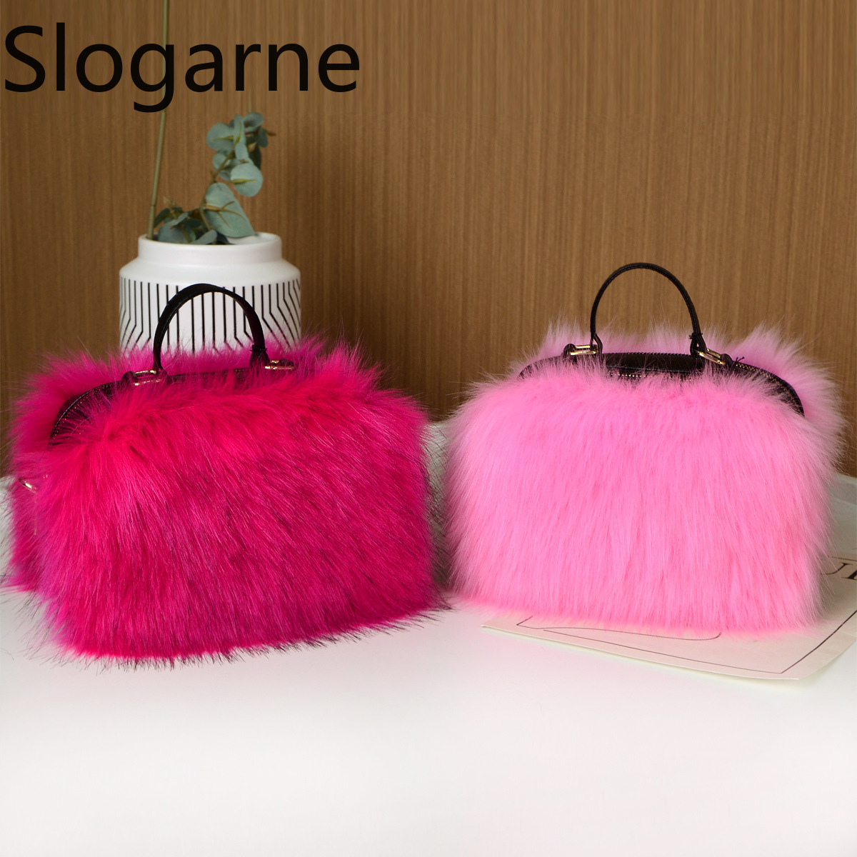 女性のためのふわふわのキツネの毛皮のハンドバッグ,豪華なデザ - Luxury Bags Girls のレビューと価格