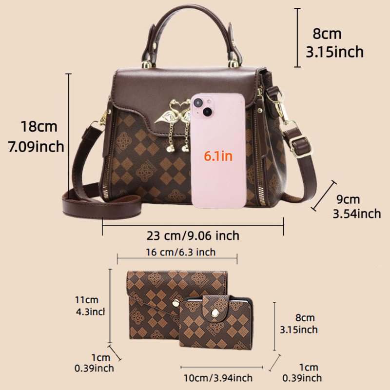 3ピース女性用バッグセット、軽量高級プリント柄女性用クロスボ - Luxury Bags For Women のレビューと価格
