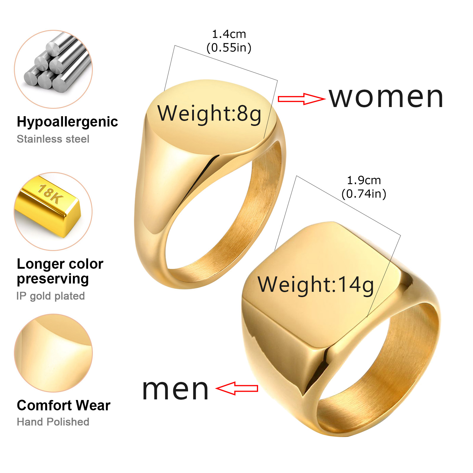 メンズ向け18金メッキリング、高級彫刻入り、紳士用、結婚式、 - Luxury Bags Discount のレビューと価格